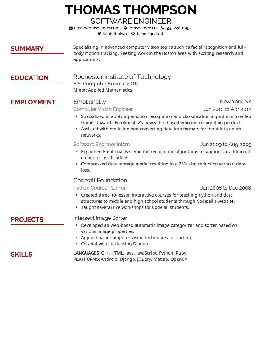 Font size for resume